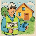 Accompagnateur Rénov' devant une maison, illustration de la rénovation d’ampleur avec MaPrimeRénov' en 2025