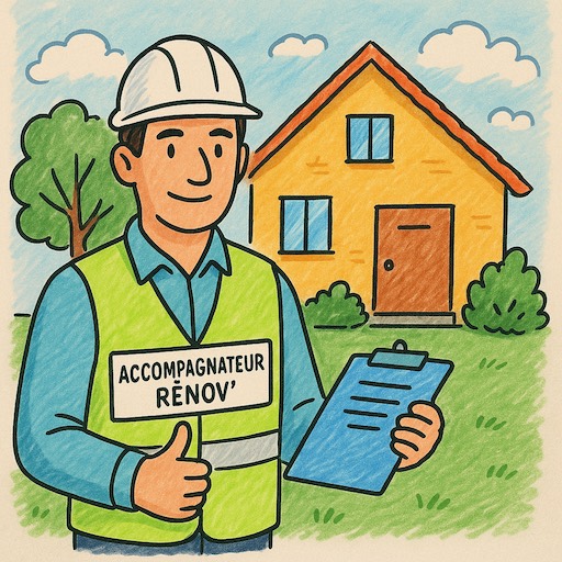 Accompagnateur Rénov' devant une maison, illustration de la rénovation d’ampleur avec MaPrimeRénov' en 2025
