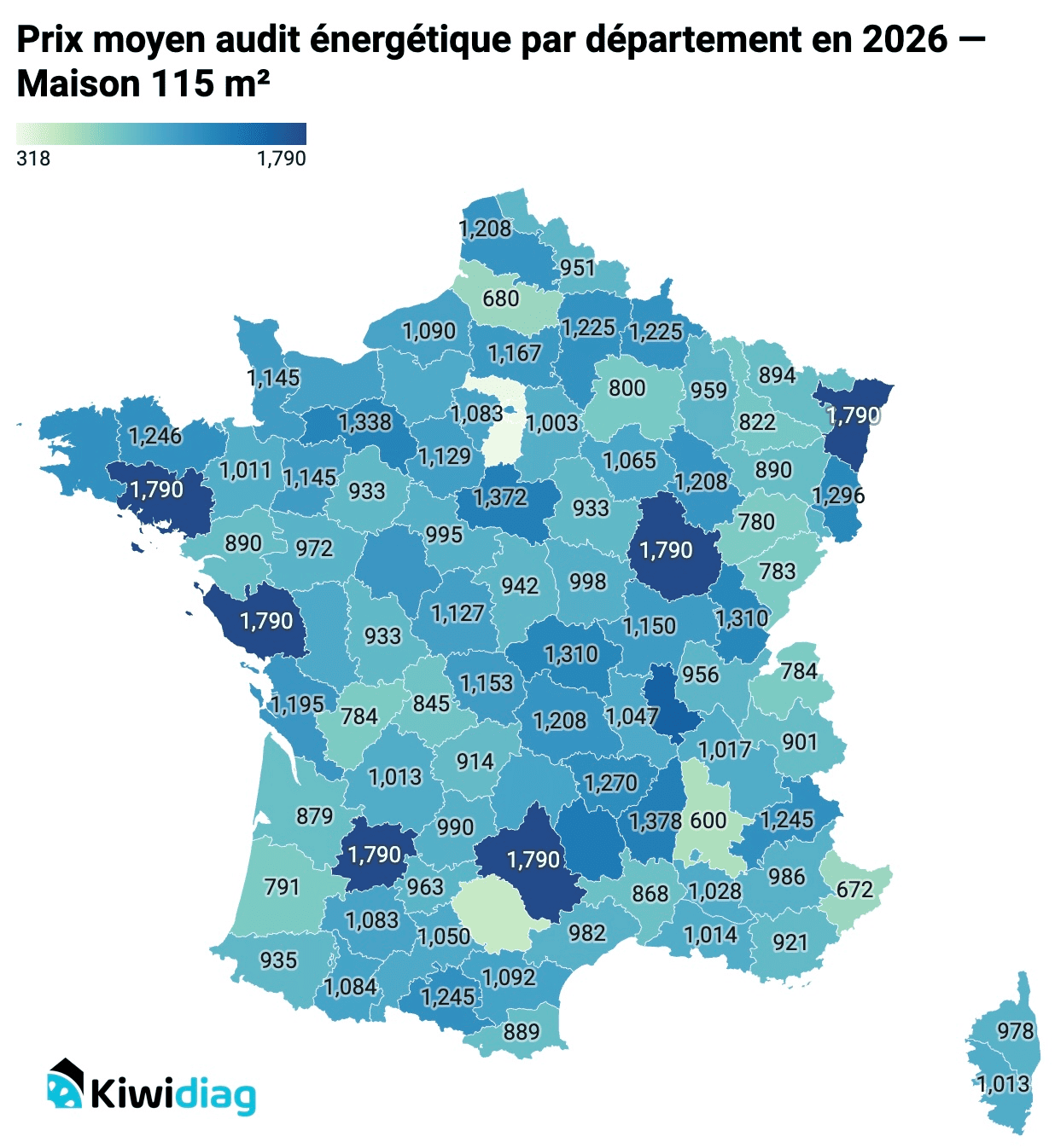 Carte des prix de l'audit énergétique par département 2026